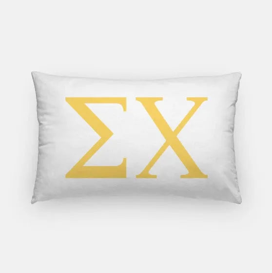 Sigma Chi Lumbar Pillow Cover - Greek Letters White Gold Pillow Covers