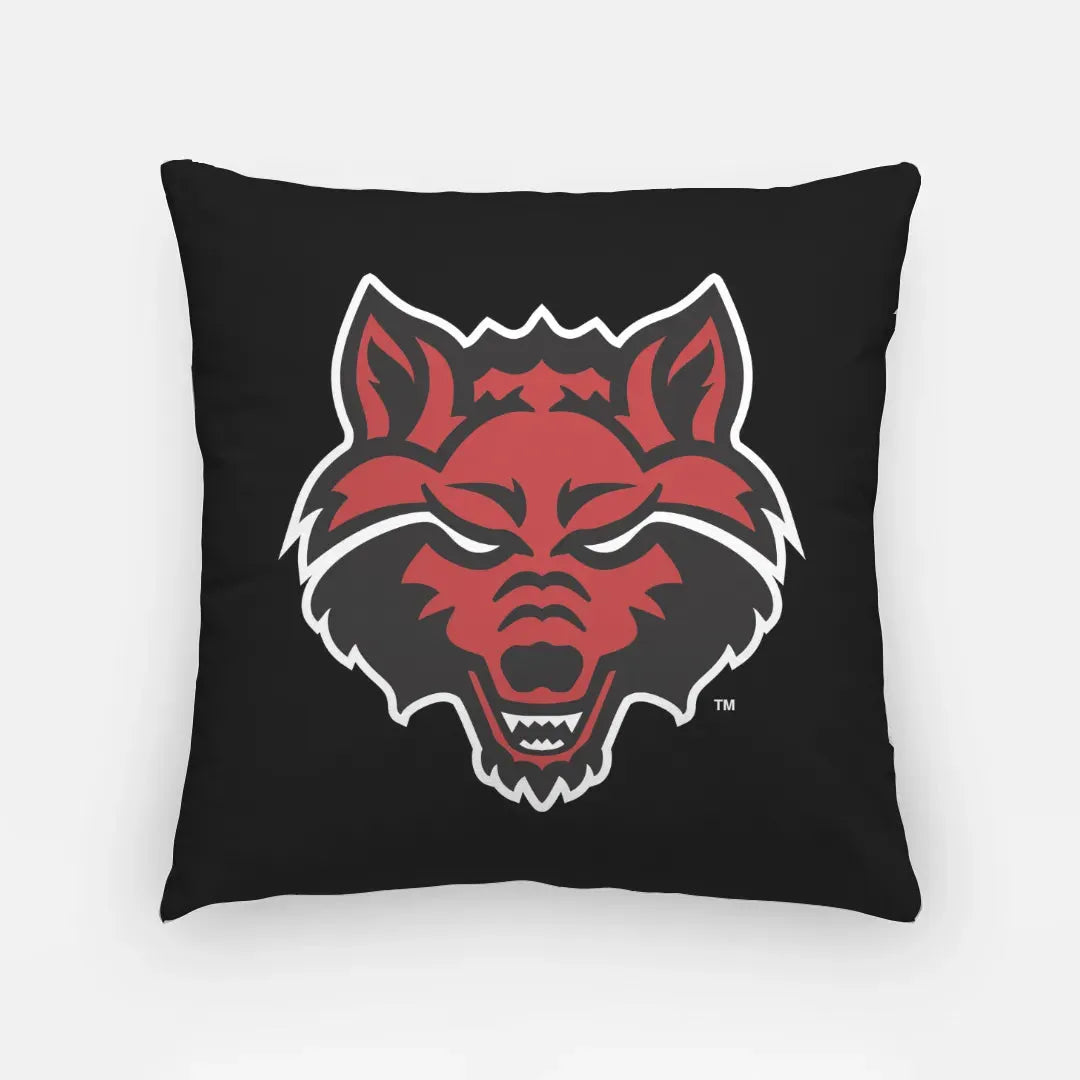 Arkansas State Pillow Cover - Black Full Color Wolf Head 18" Pillow Covers
