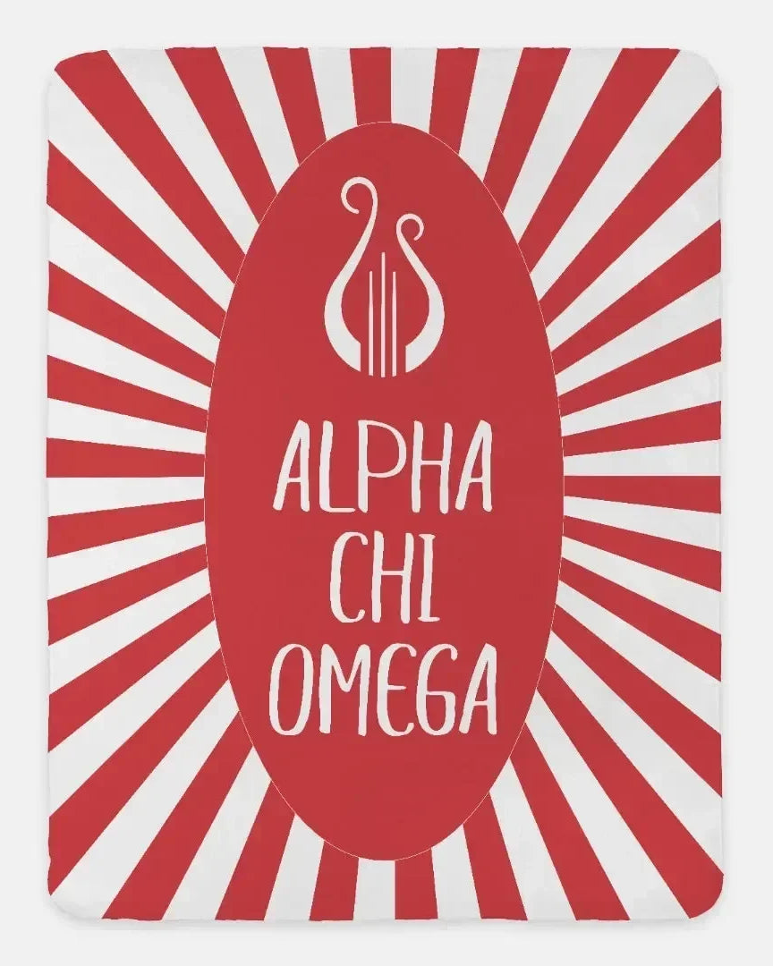 Alpha Chi Omega XL 60x80 Sherpa Throw Blanket - Starburst Scarlet Throw Blankets