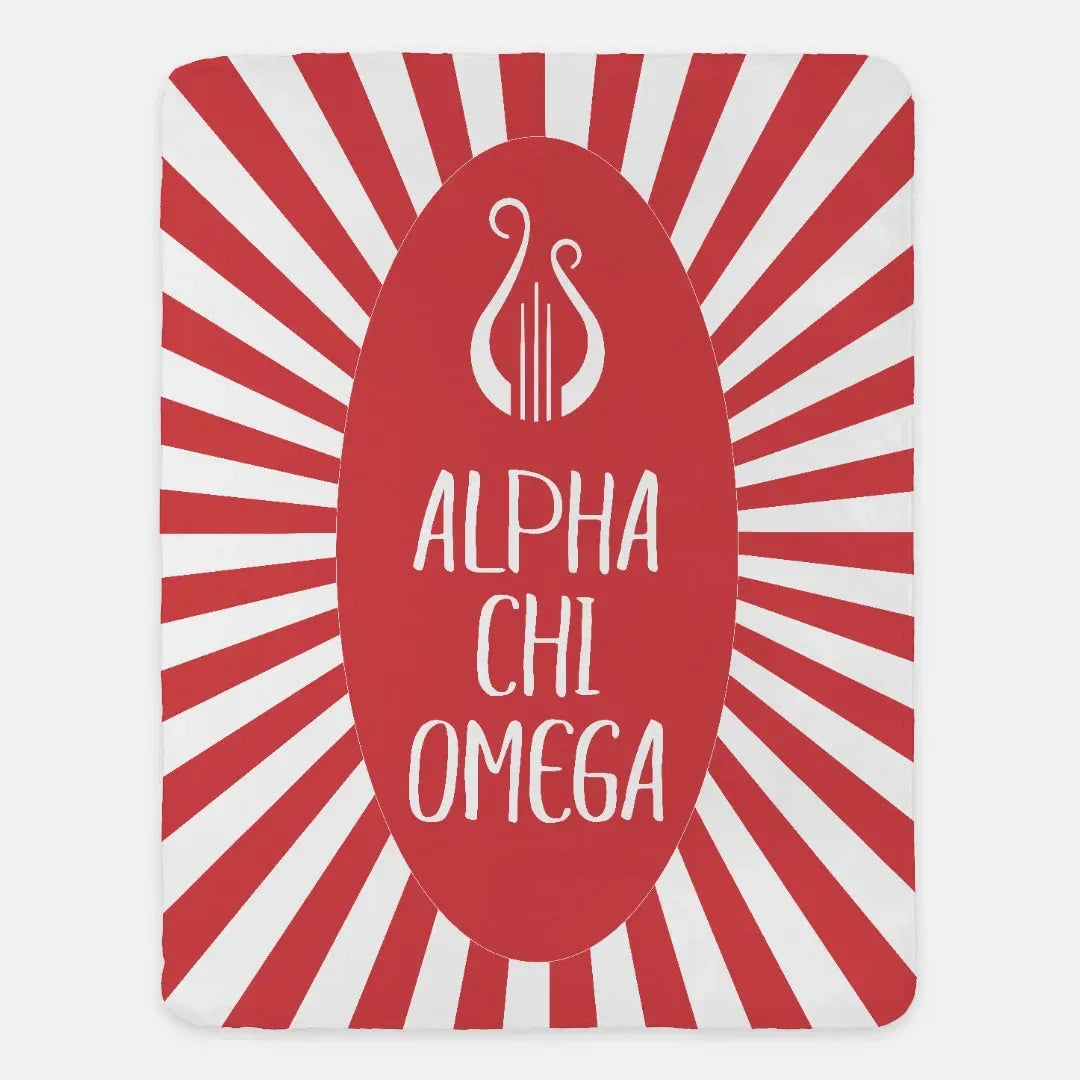 Alpha Chi Omega XL 60x80 Sherpa Throw Blanket - Starburst Scarlet Throw Blankets