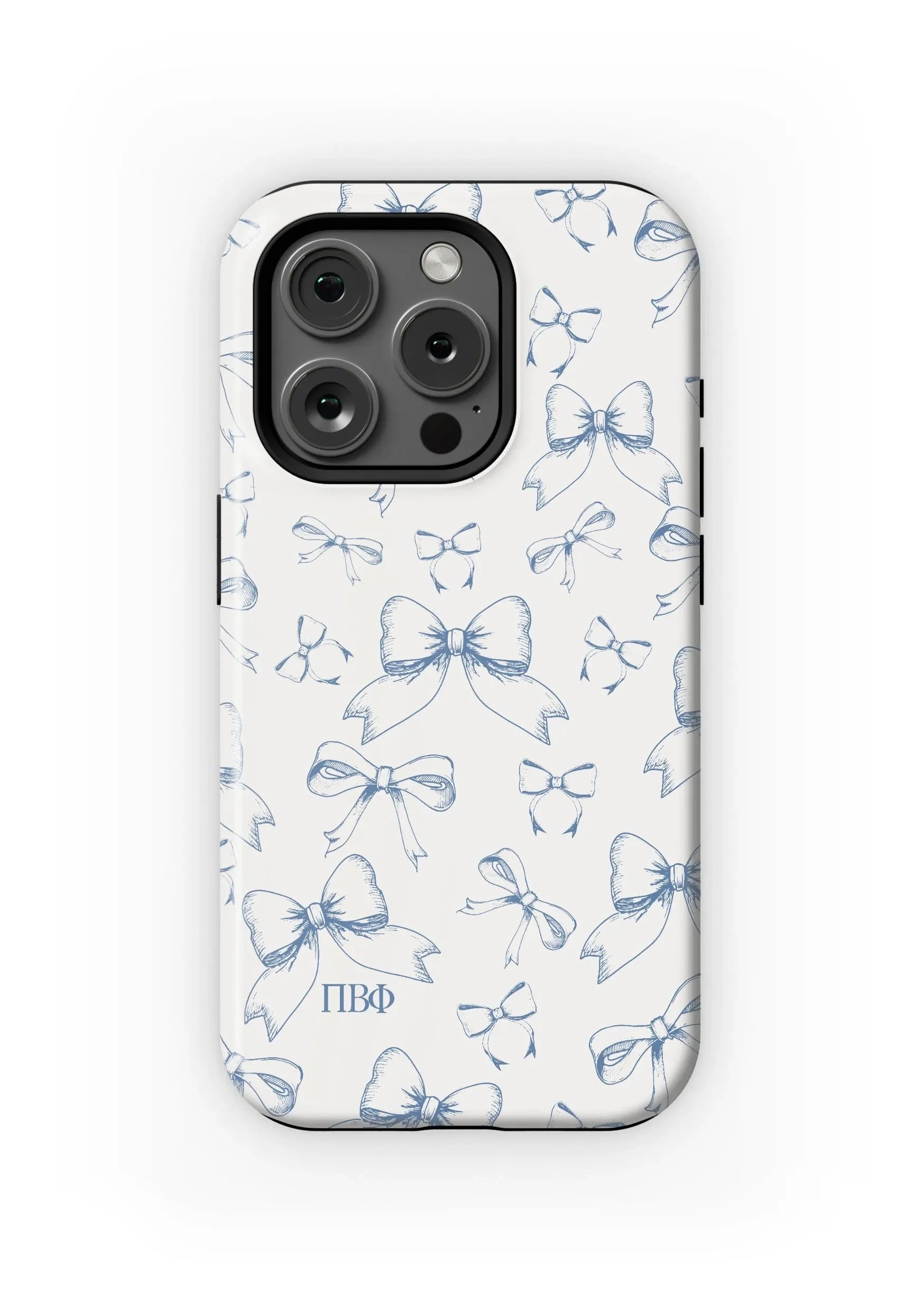 Pi Beta Phi iPhone 16, 15, 14 Mobile Phone Case - Blue Bows Matte Mobile Phone Cases