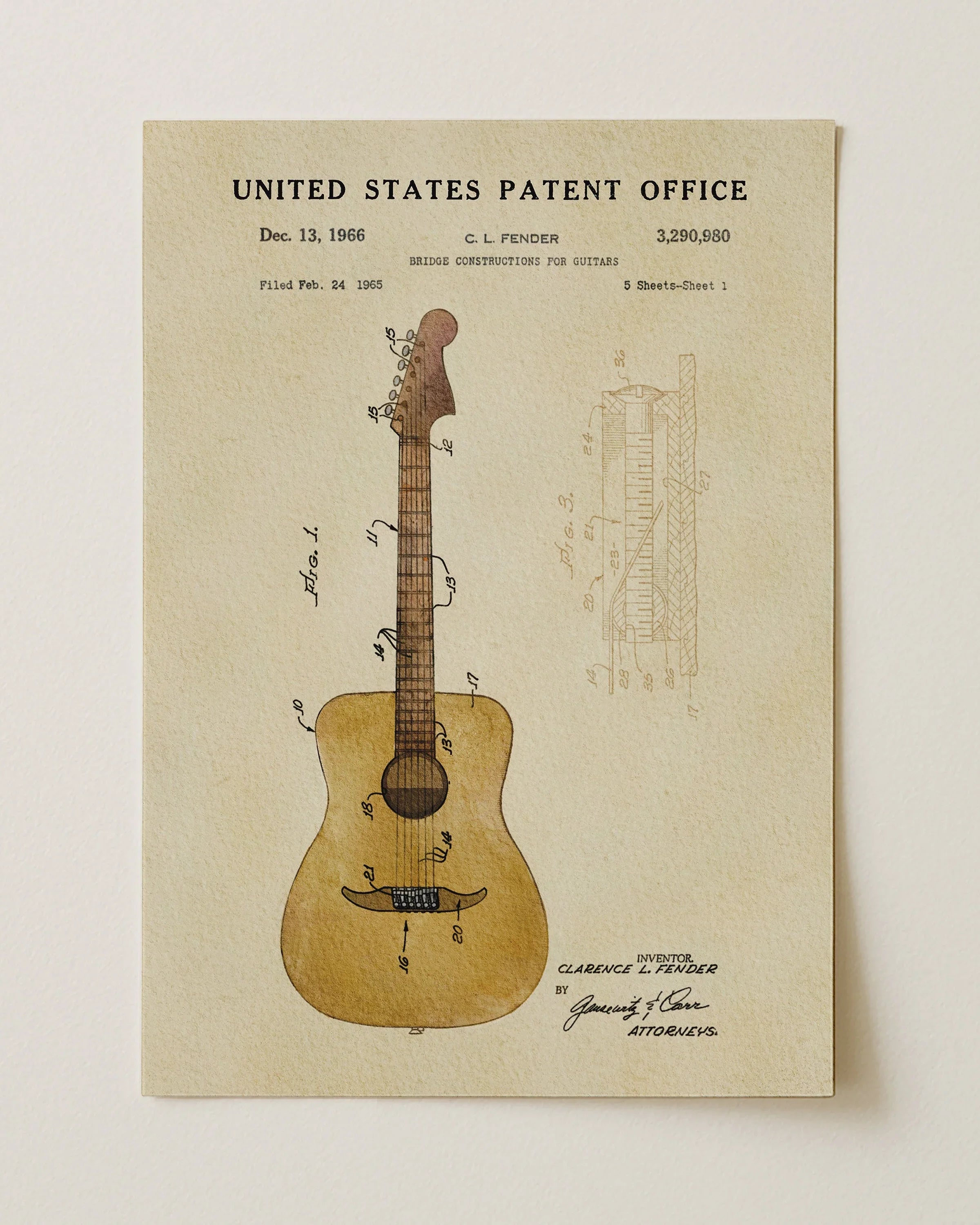 Acoustic Guitar US Patent Art Print | Music Themed Dorm Decor