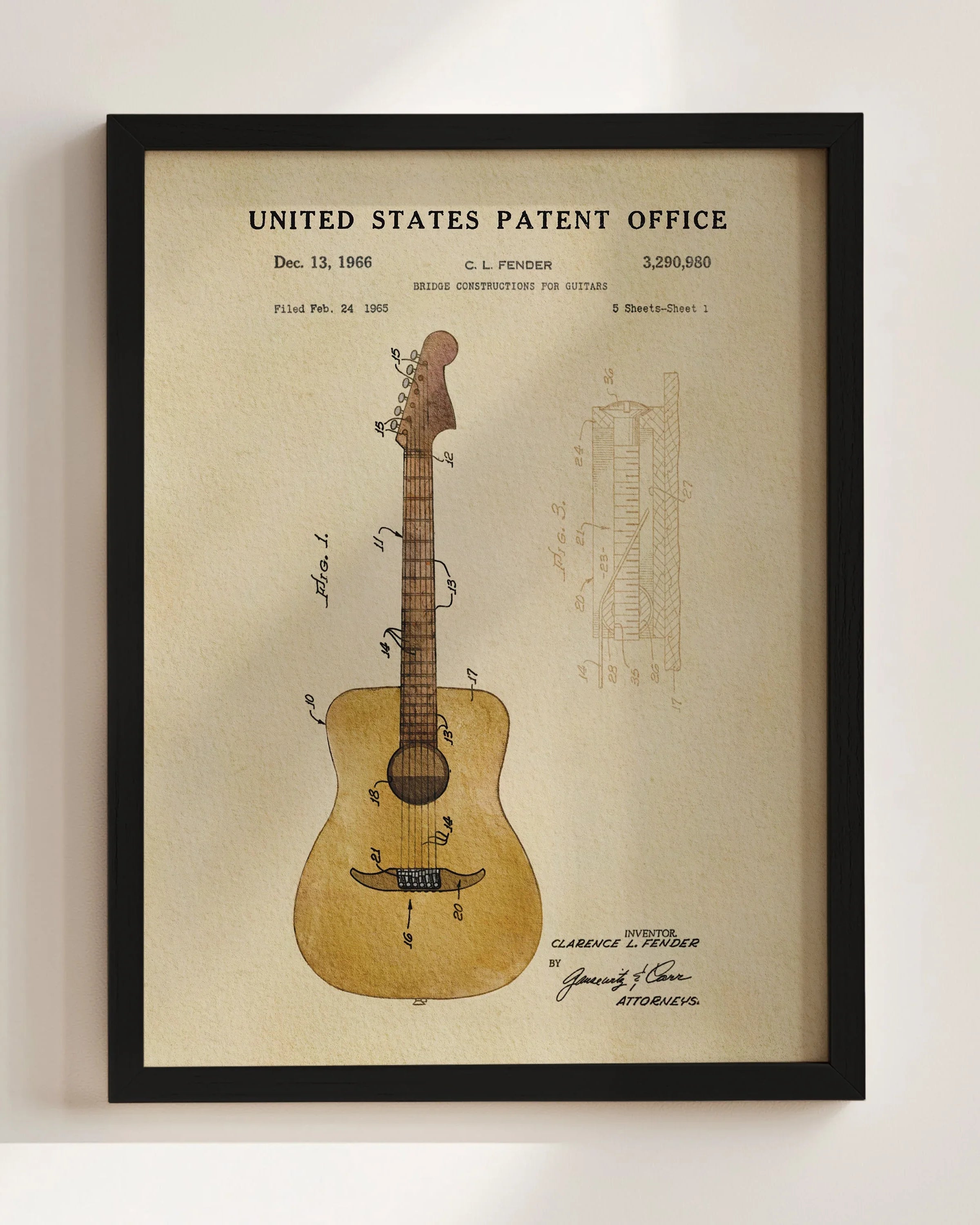 Acoustic Guitar US Patent Art Print | Music Themed Dorm Decor