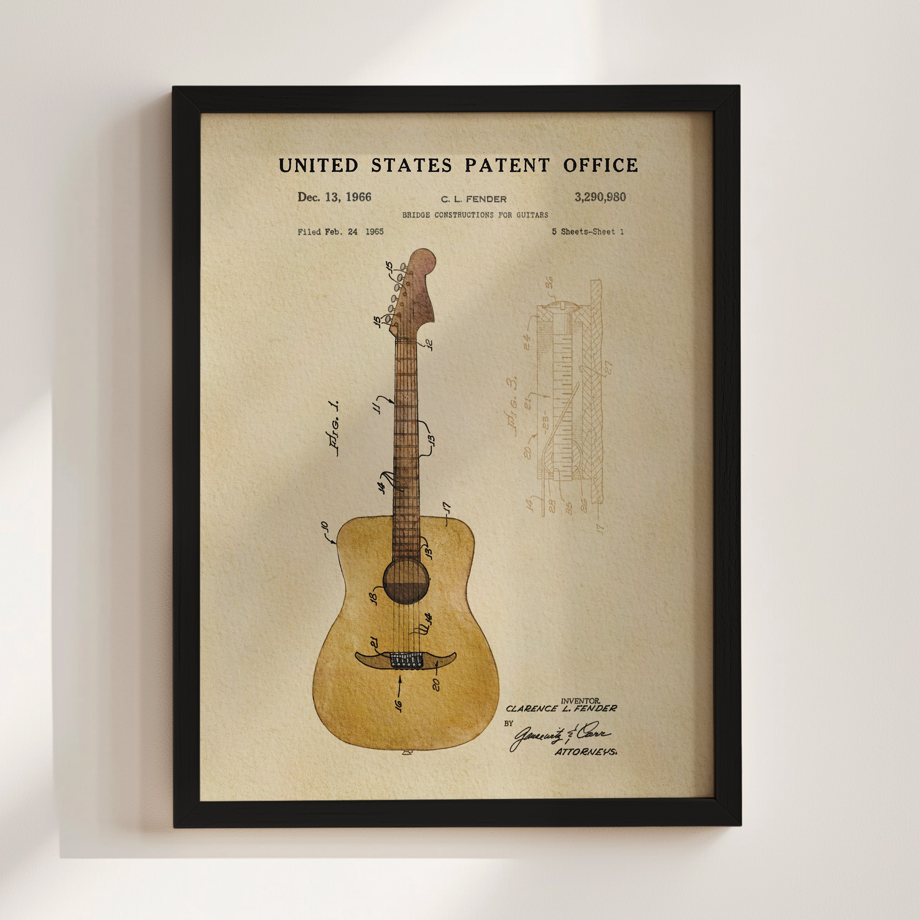 Acoustic Guitar US Patent Art Print | Music Themed Dorm Decor