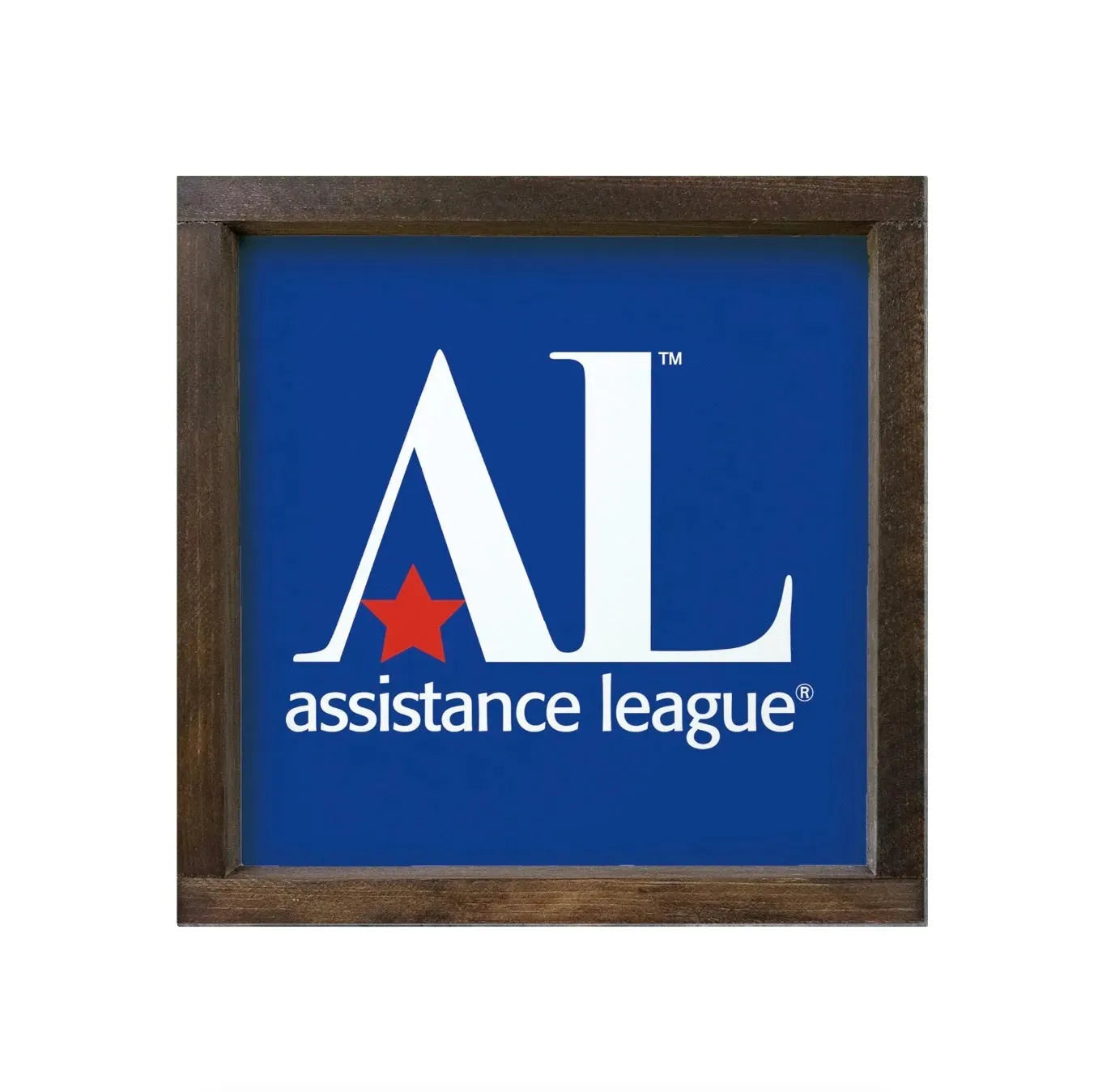 Assistance League 12x12 Traditional Wood Framed Sign Blue Walnut Stain Wall Art & Signs