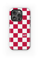 Alpha Omicron Pi iPhone 16, 15, 14 Mobile Phone Case - Red Check Gloss Mobile Phone Cases
