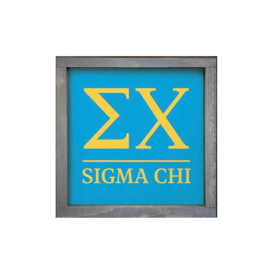 Sigma Chi 12x12 Traditional Wood Framed Sign Blue Gold Weathered Gray Wall Art & Signs
