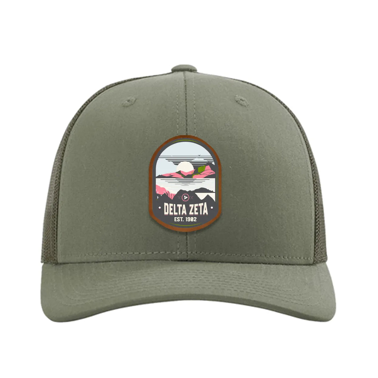 Delta Zeta Richardson 112 UV Print Leatherette Patch Trucker Hat - Ventura Loden Trucker Hat