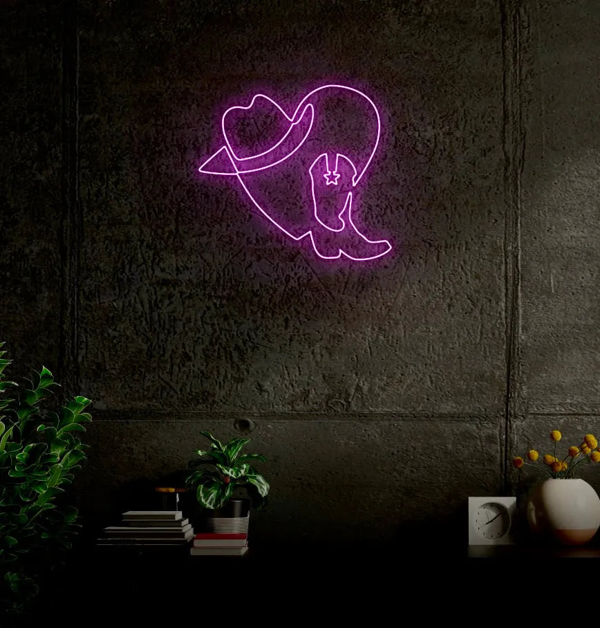Heart Cowgirl Boot LED Neon Sign w/ Dimmer Neon Signs