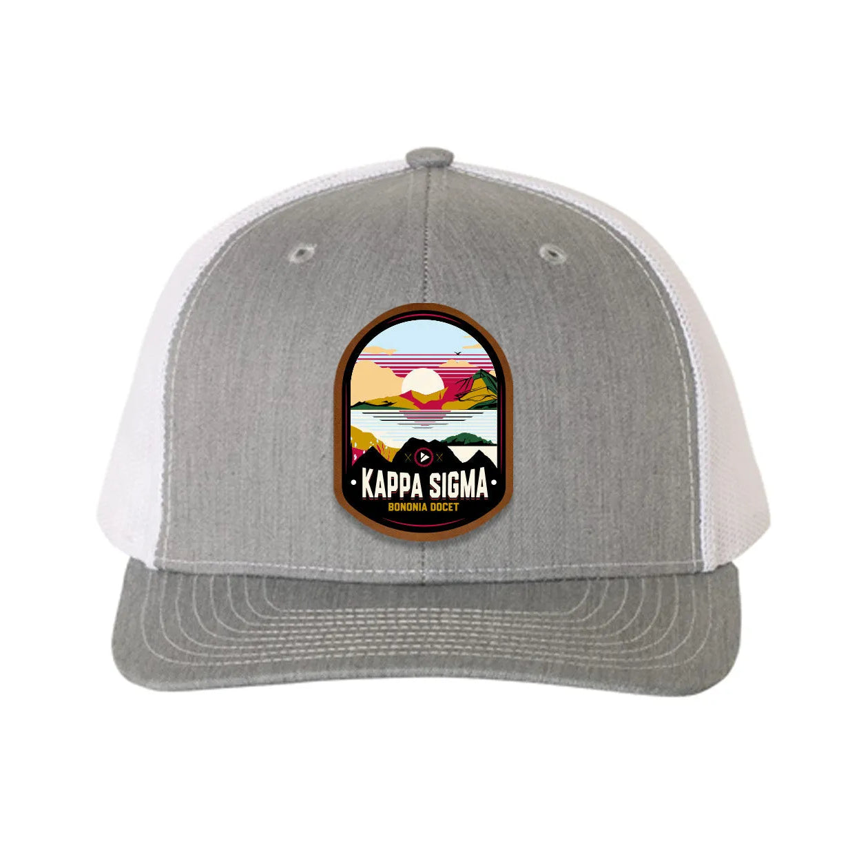Kappa Sigma Richardson 112 UV Print Leatherette Patch Trucker Hat - Ventura Heather Gray White Trucker Hat