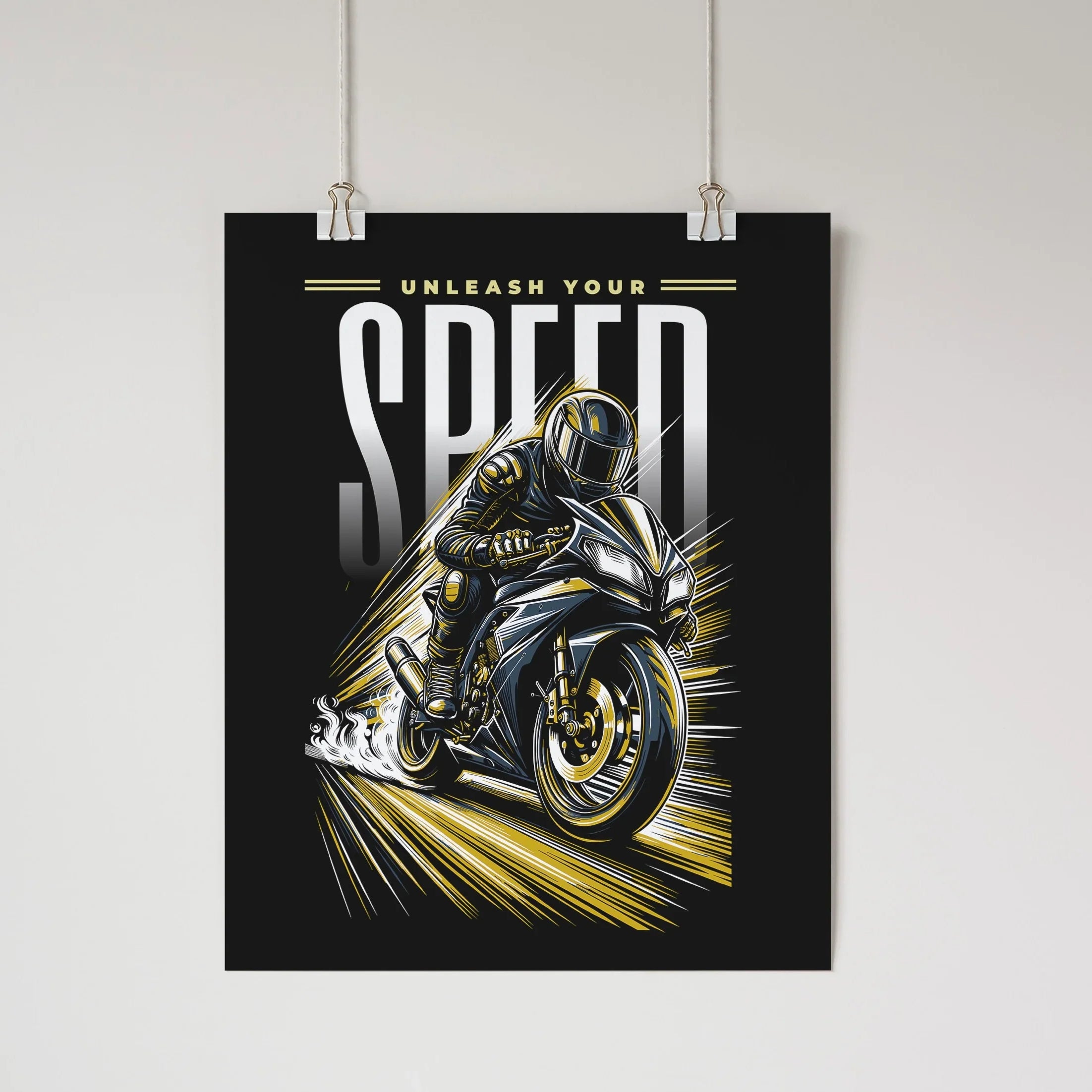 Unleash Your Speed - Motorcycle Wall Poster Gold Wall Art & Signs