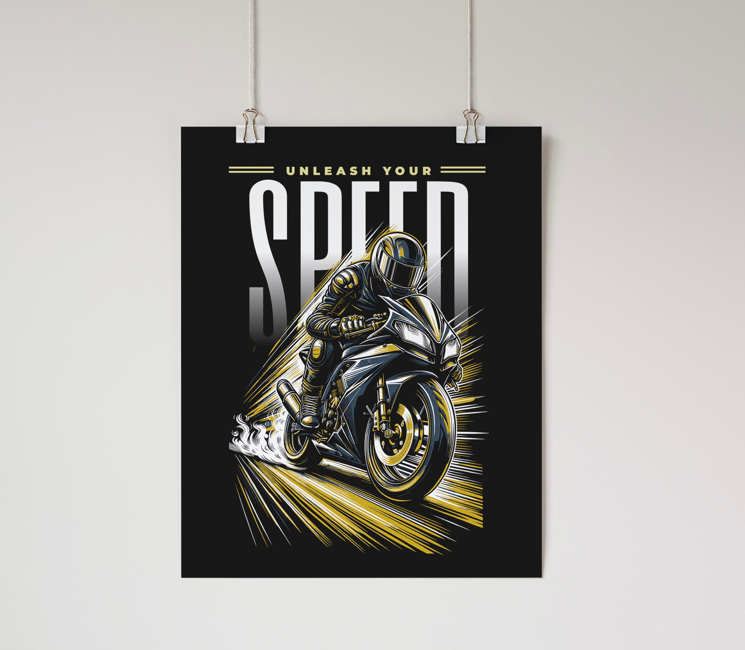 Unleash Your Speed - Motorcycle Wall Poster Gold Wall Art & Signs