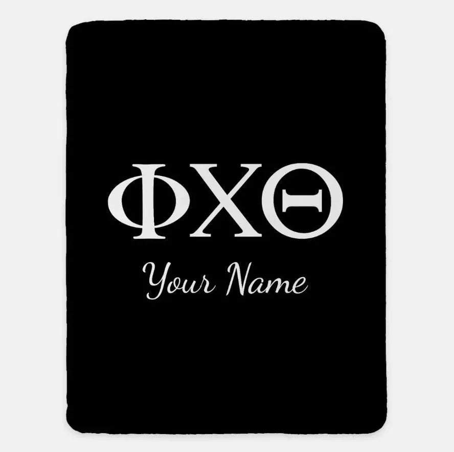 Personalized Phi Chi Theta XL 60x80 Sherpa Throw Blanket Black Throw Blankets