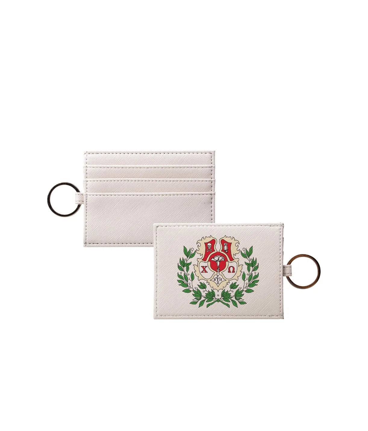 Chi Omega Vegan Saffiano Leather Card Holder - Coat of Arms Travel Wallet