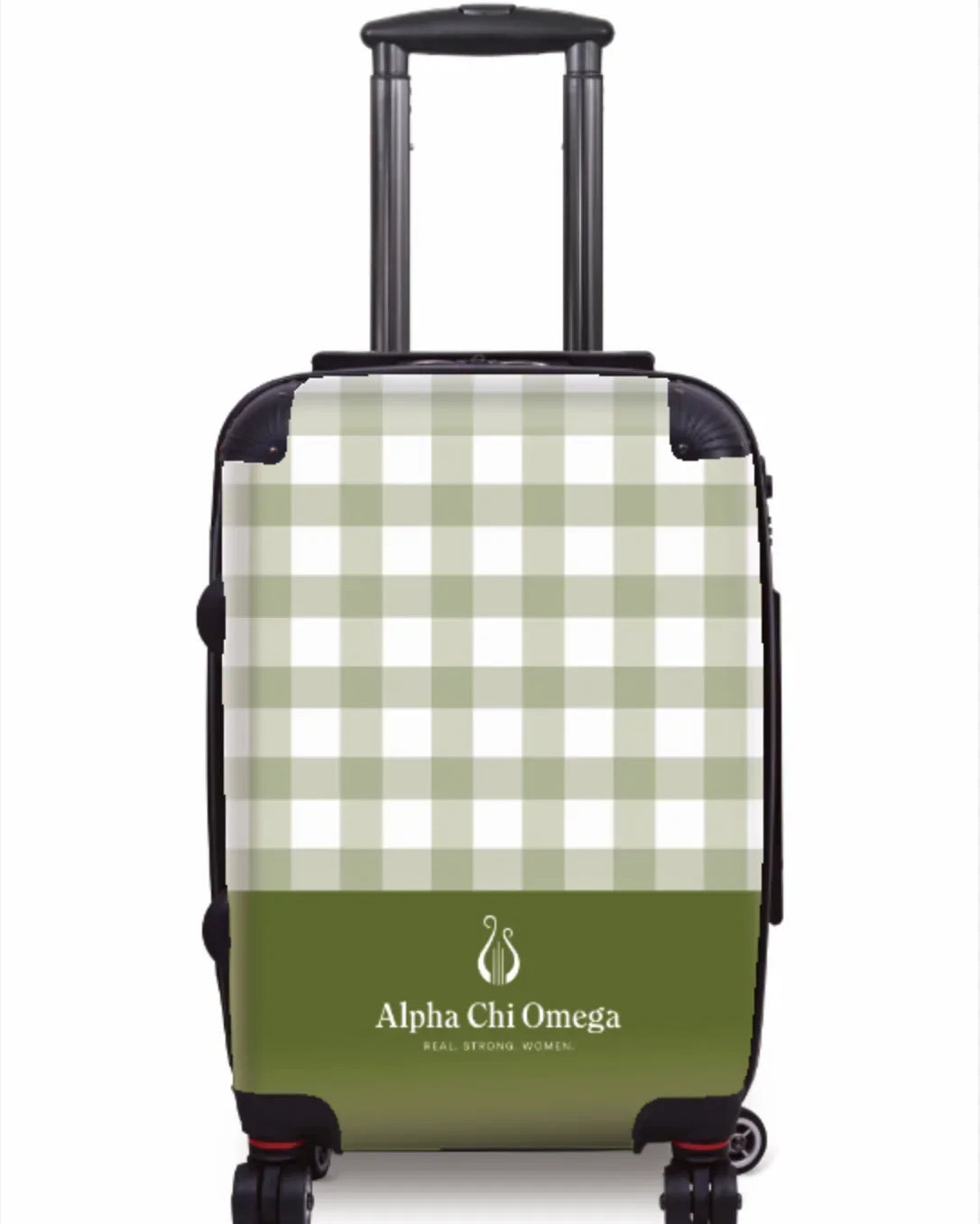 Alpha Chi Omega Carry-on Luggage - Gingham Olive Suitcases
