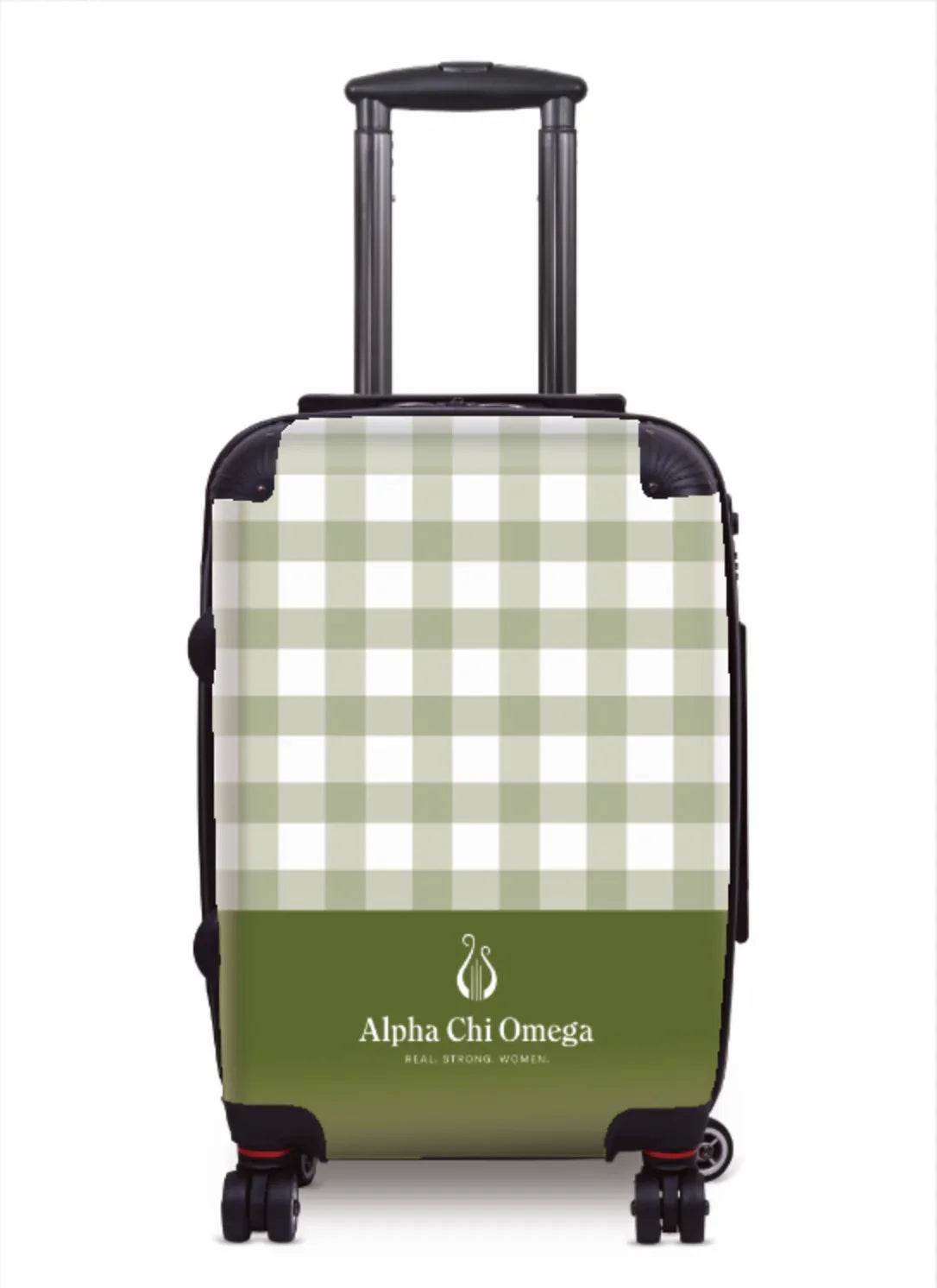 Alpha Chi Omega Carry-on Luggage - Gingham Olive Suitcases