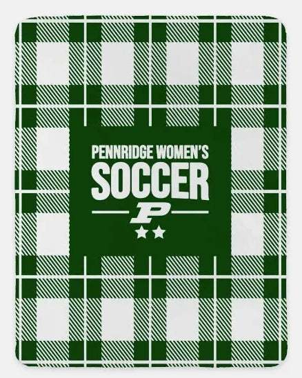 Pennridge Women's Soccer XL 60x80 Sherpa Blanket - Plaid Green Throw Blankets