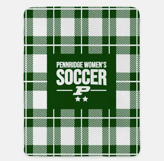 Pennridge Women's Soccer XL 60x80 Sherpa Blanket - Plaid Green Throw Blankets