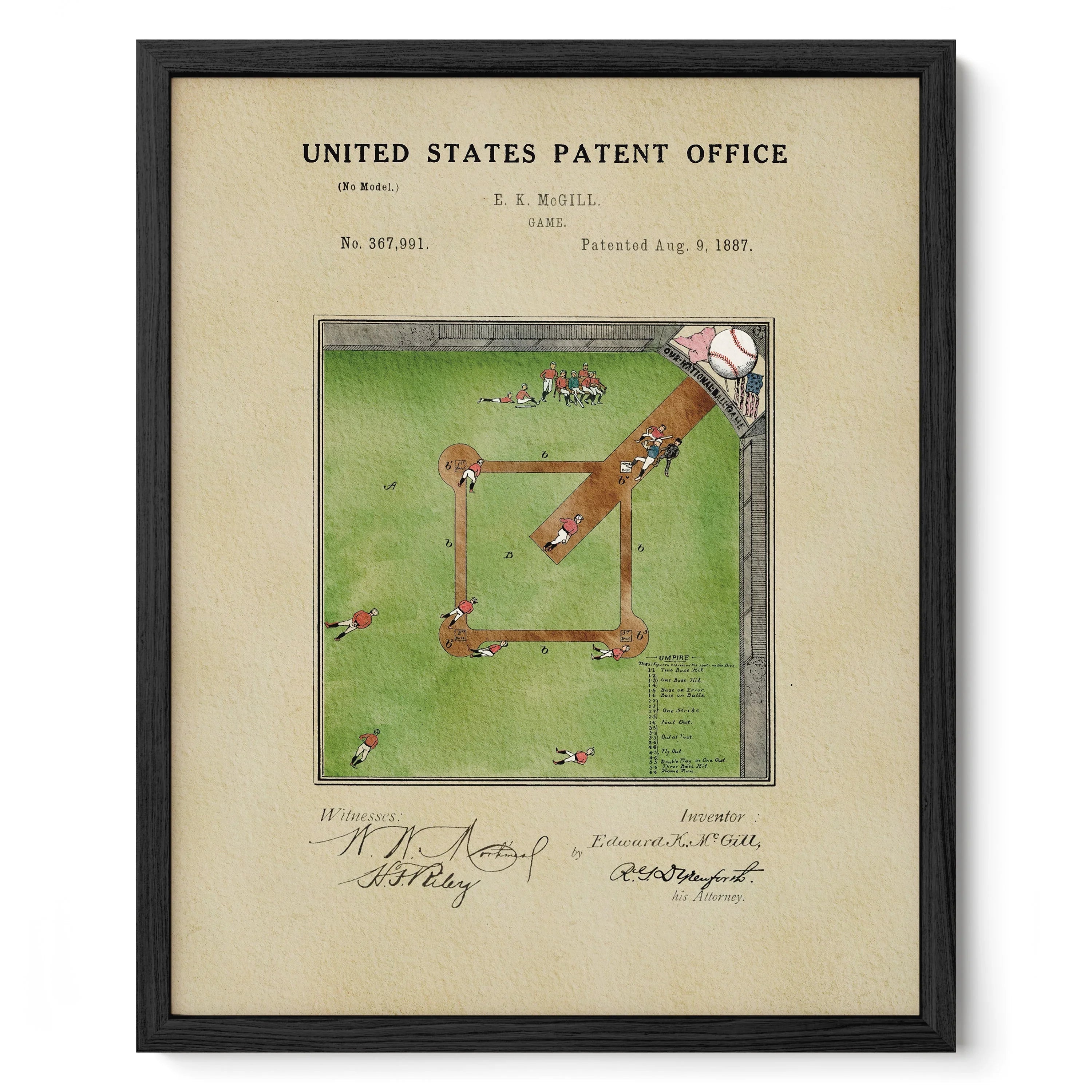 Baseball Field US Patent Art Print | Sports-Themed Dorm Decor | Campus Greek Fit
