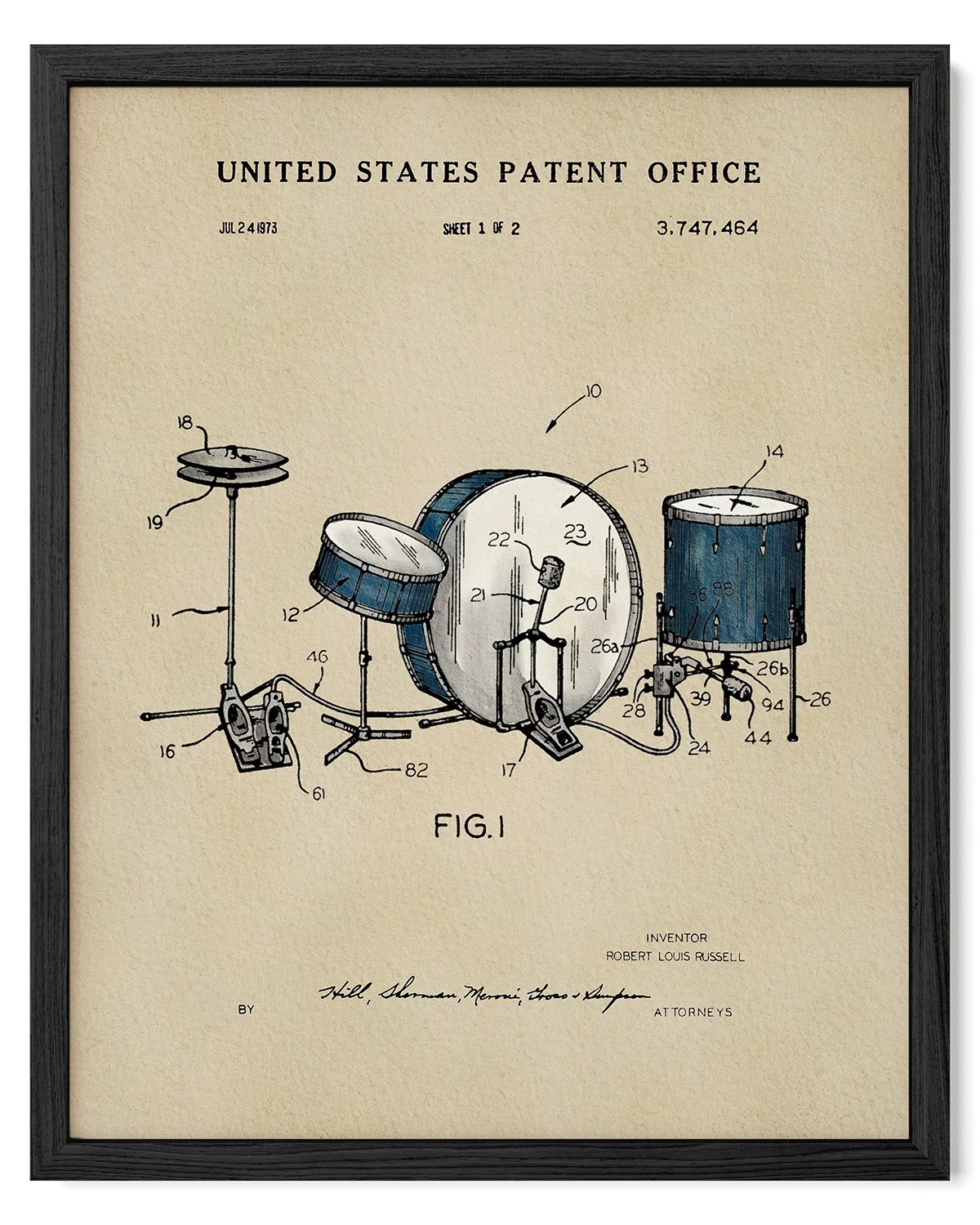 Drumset US Patent Art Print | Music Themed Dorm Decor | Wall Art