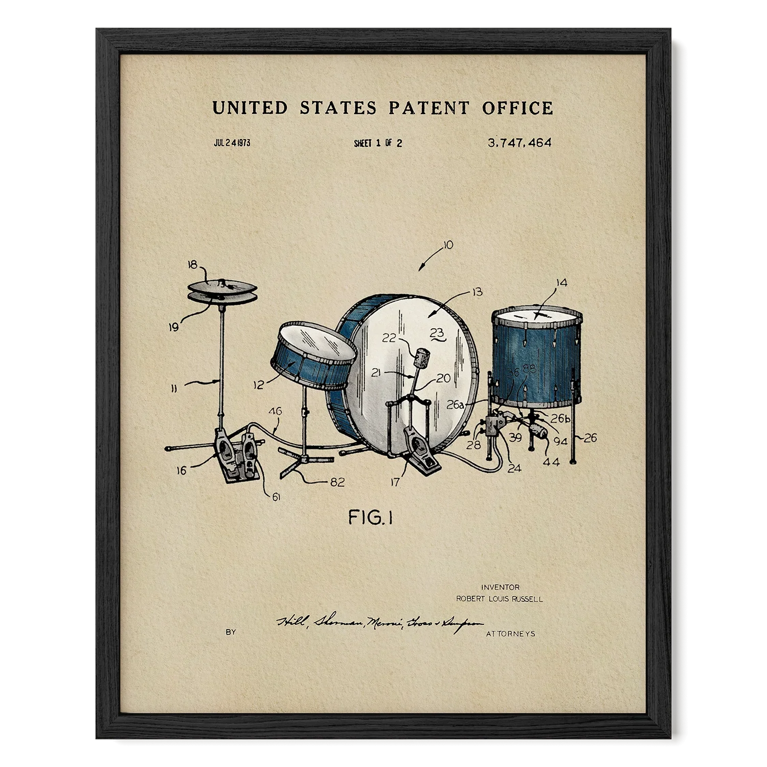 Drumset US Patent Art Print | Music Themed Dorm Decor | Wall Art