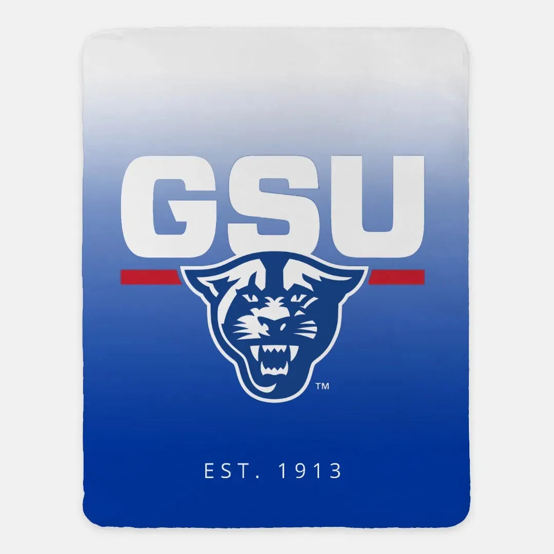 GSU X: 60x80 Sherpa Blanket - Blue Gradient Throw Blankets