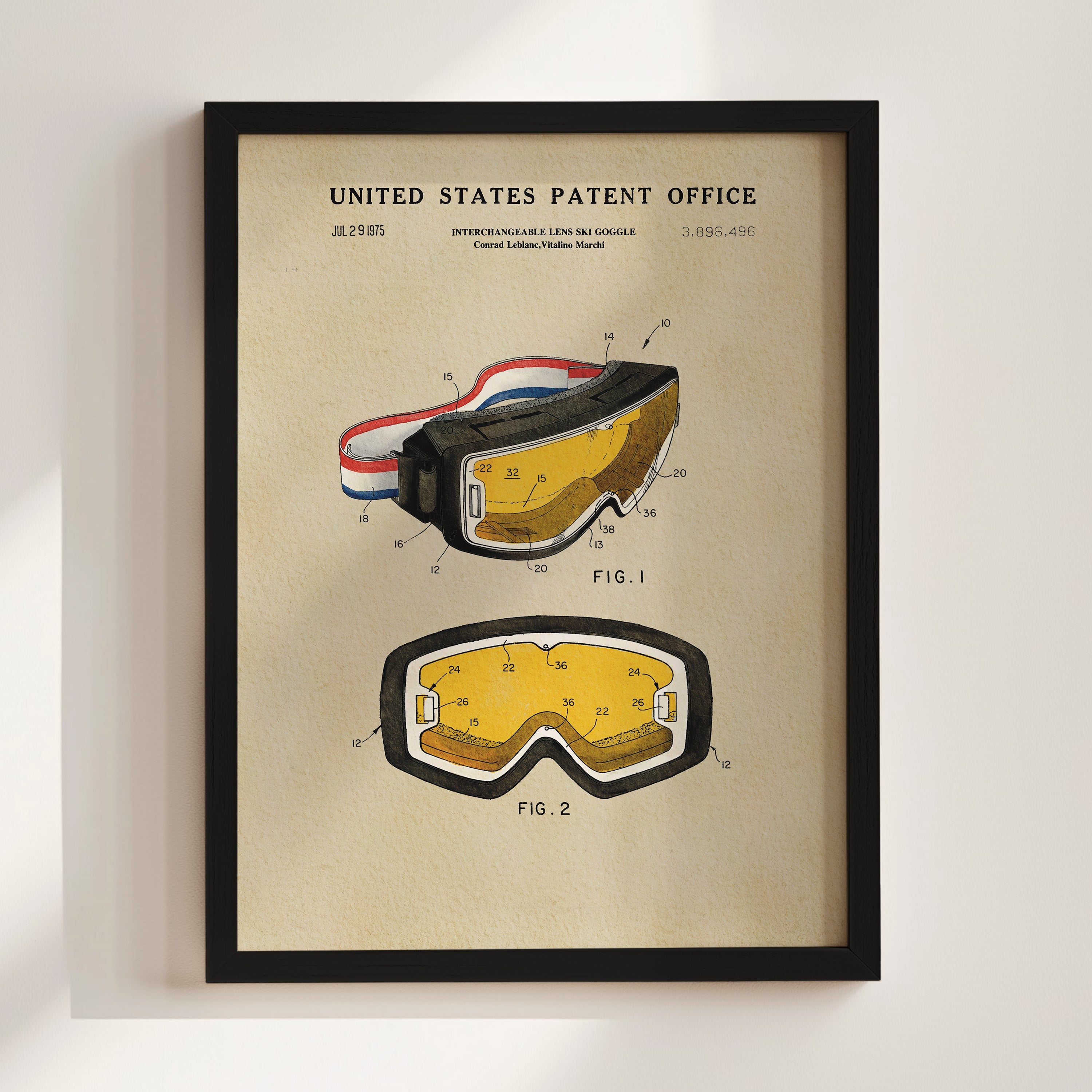 Ski Goggles US Patent Wall Print | Sports Themed Dorm Decor | Art