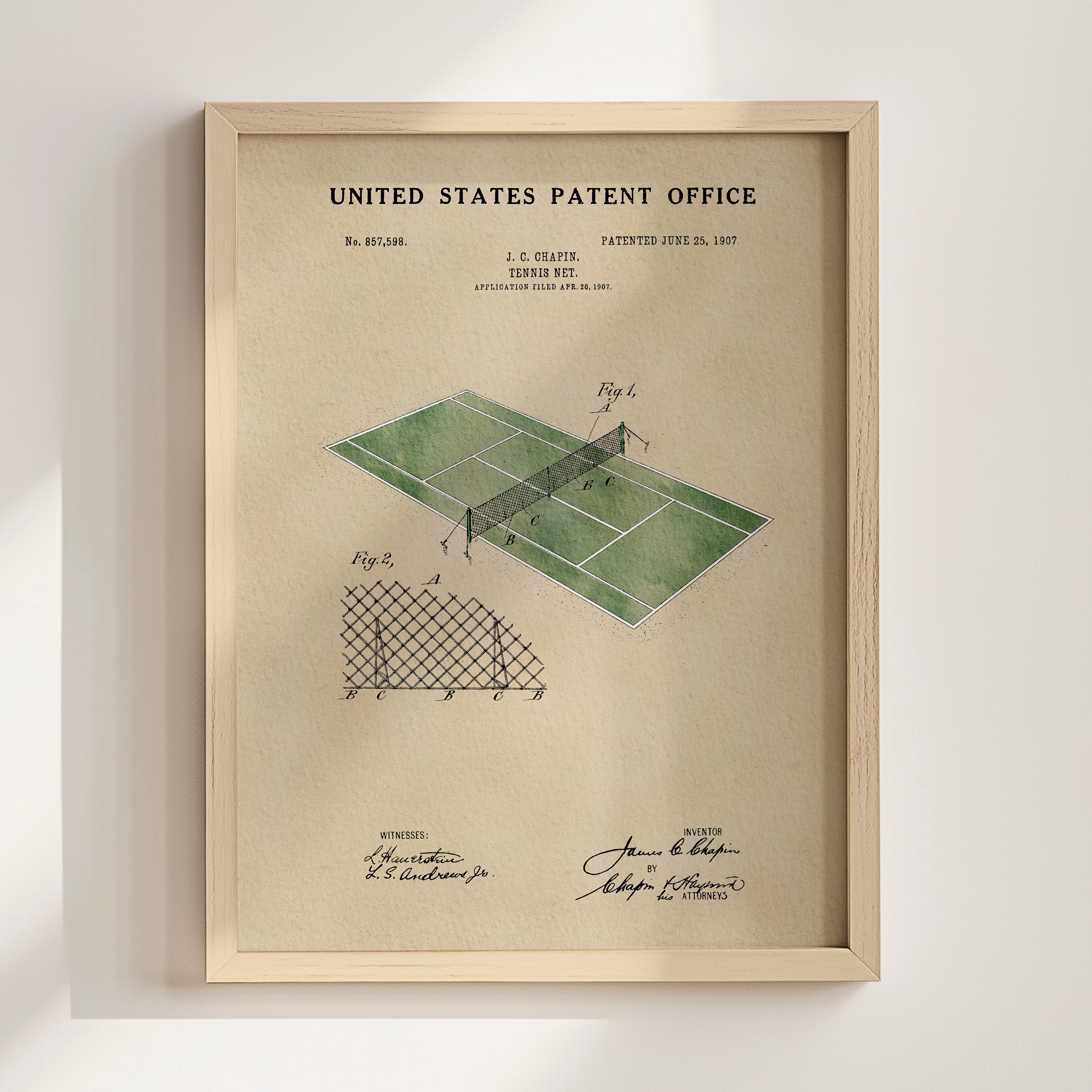 Tennis Court US Patent Wall Art Print