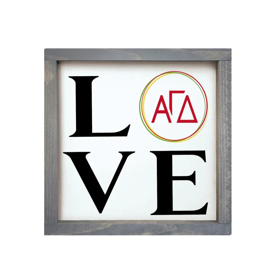 Alpha Gamma Delta 12x12 Wood Framed Sign - Greek Letters LOVE | AGD