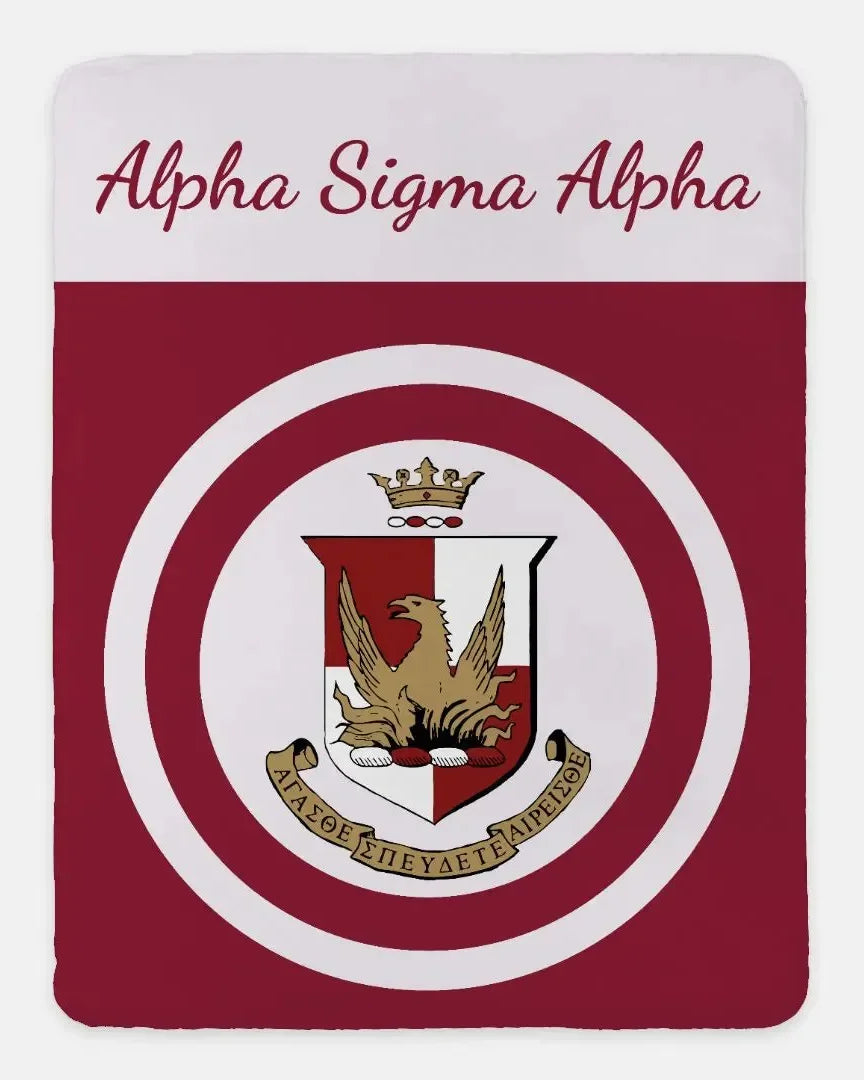 Alpha Sigma Alpha XL 60x80 Sherpa Throw Blanket - Crest Bullseye Throw Blankets