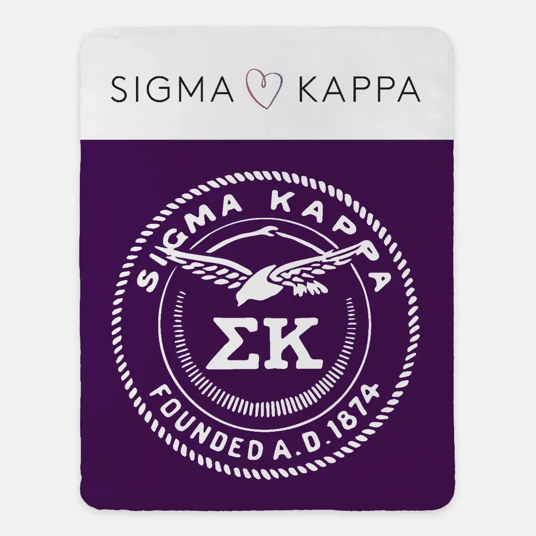Sigma Kappa XL 60x80 Sherpa Throw Blanket - Purple Seal Wide Band Throw Blankets