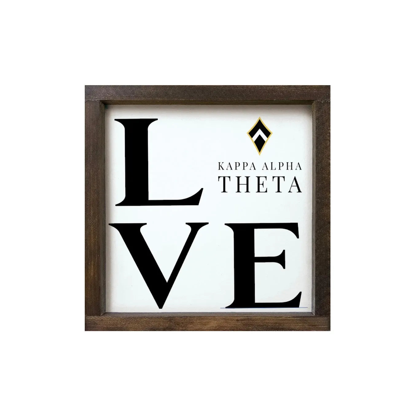 Kappa Alpha Theta 12x12 Wood Framed Sign - LOVE Traditional Walnut Stain Wall Art & Signs