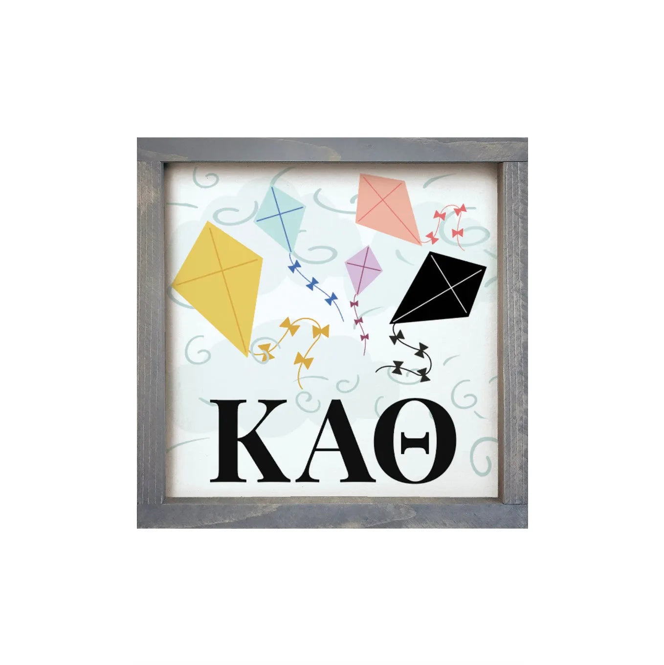 Kappa Alpha Theta 12x12 Wood Framed Sign - Kites Weathered Gray Wall Art & Signs
