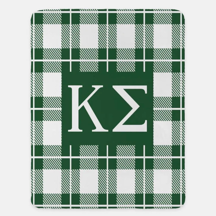 Kappa Sigma XL 60x80 Sherpa Throw Blanket - Plaid Green Throw Blankets