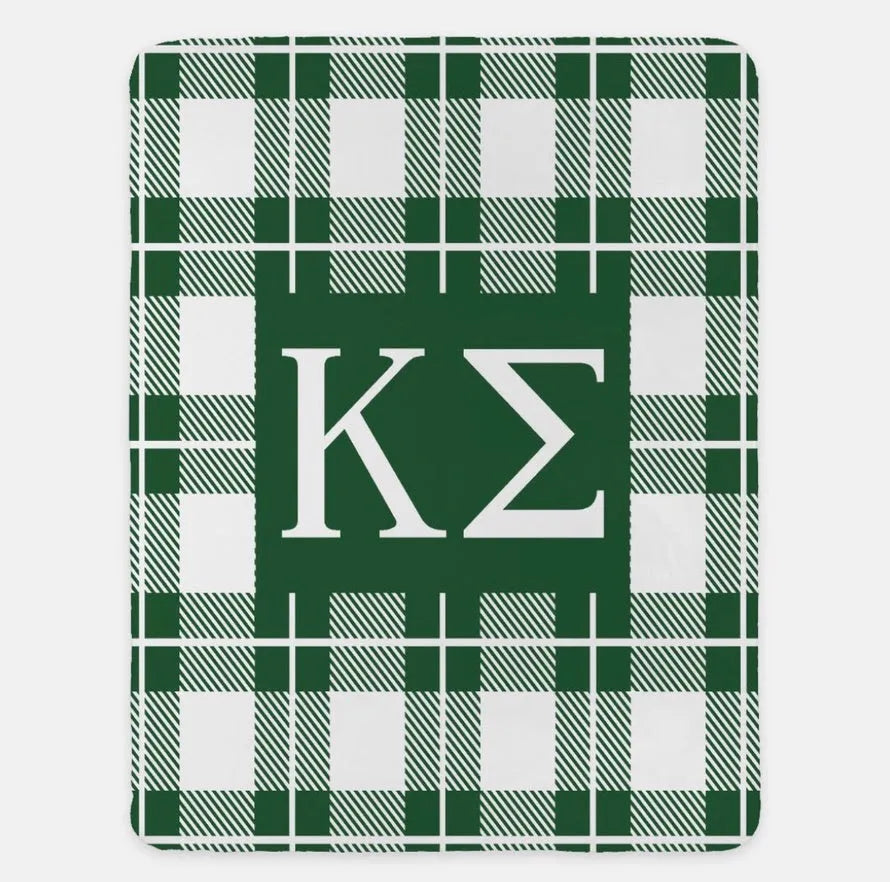 Kappa Sigma XL 60x80 Sherpa Throw Blanket - Plaid Green Throw Blankets