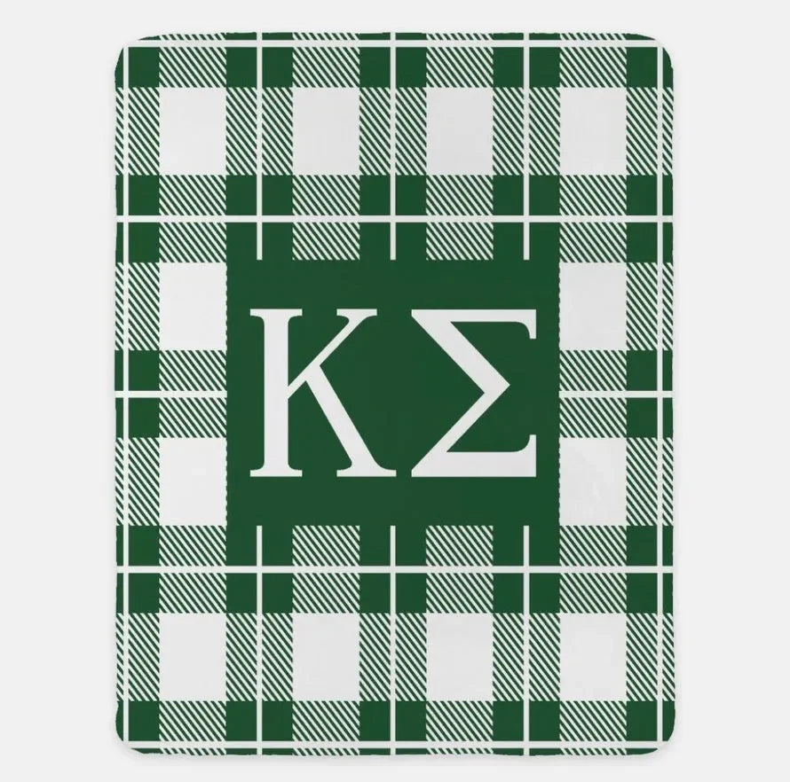 Kappa Sigma XL 60x80 Sherpa Throw Blanket - Plaid Green Throw Blankets