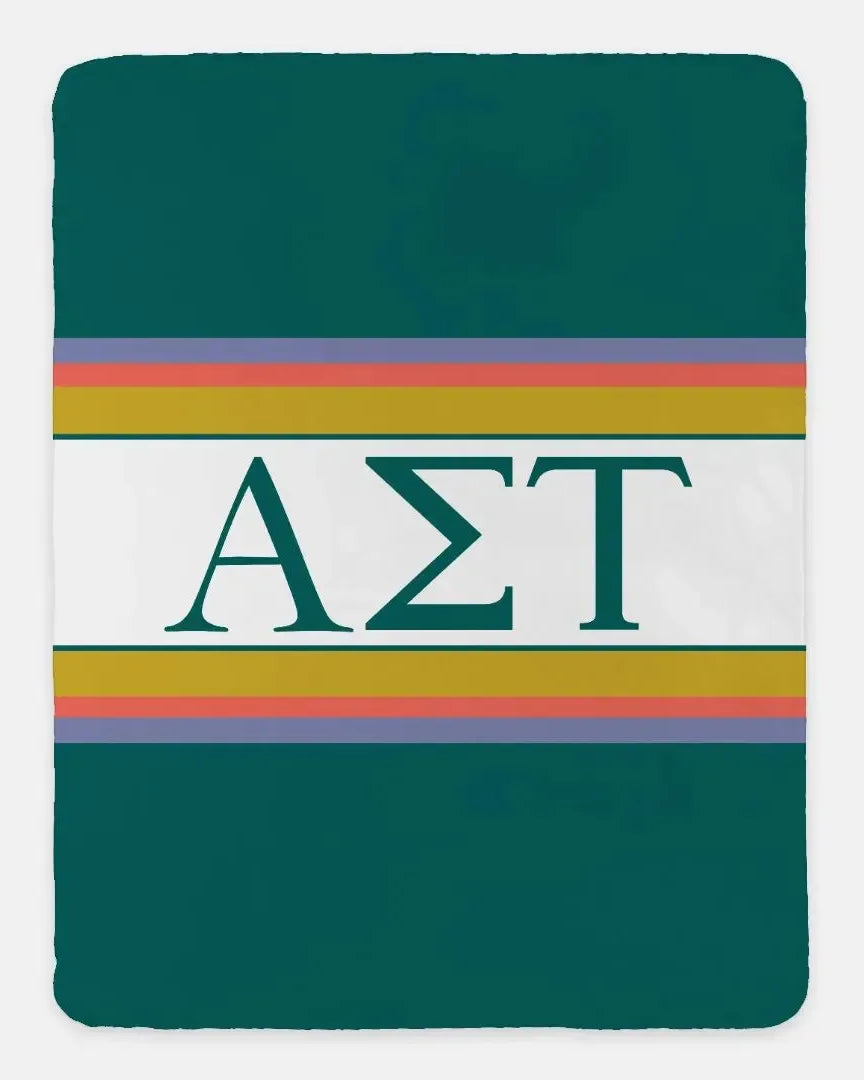 Alpha Sigma Tau XL 60x80 Sherpa Throw Blanket - Stripes Throw Blankets