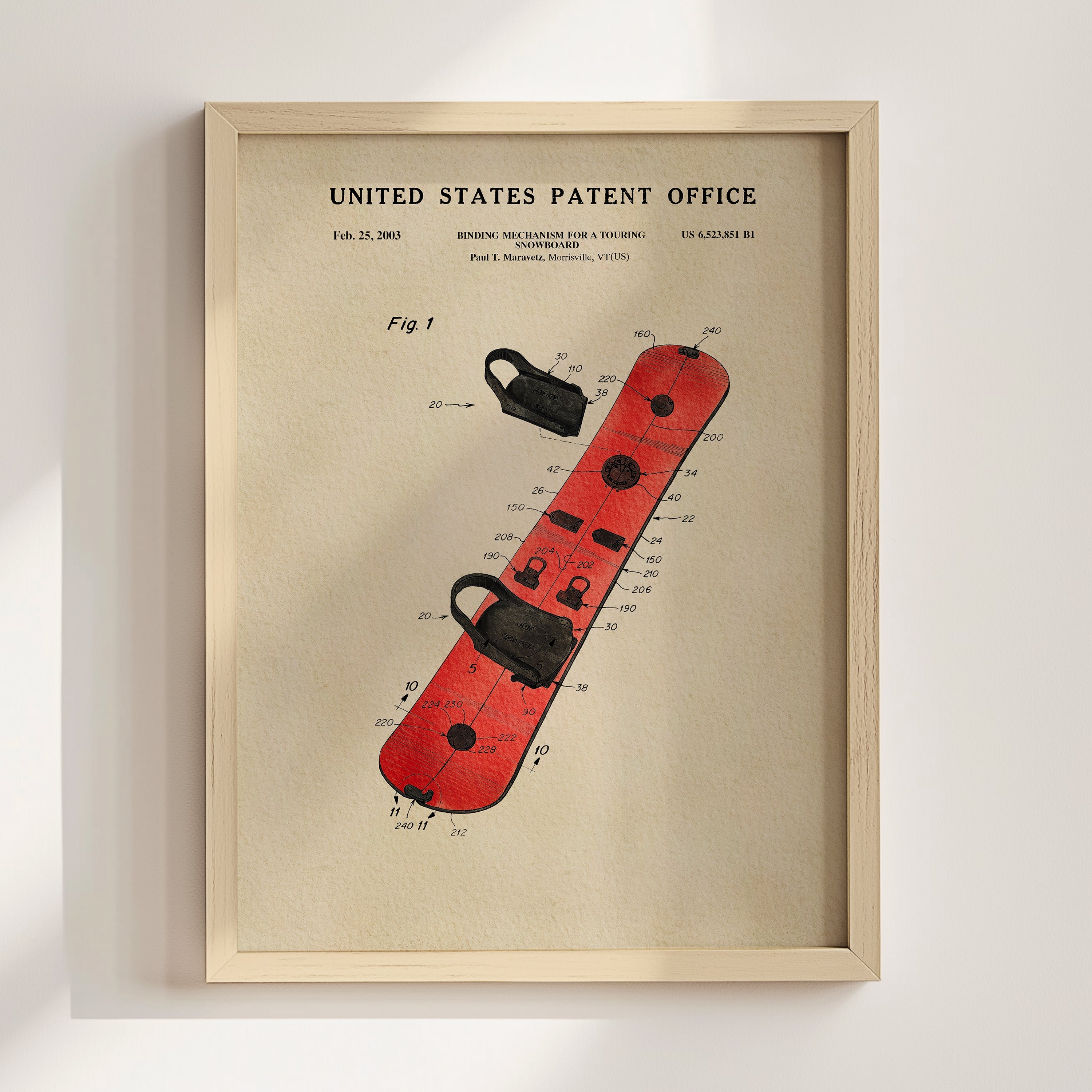 Burton Snowboard US Patent Art Print | Wall Art For Guys Dorm | Decor