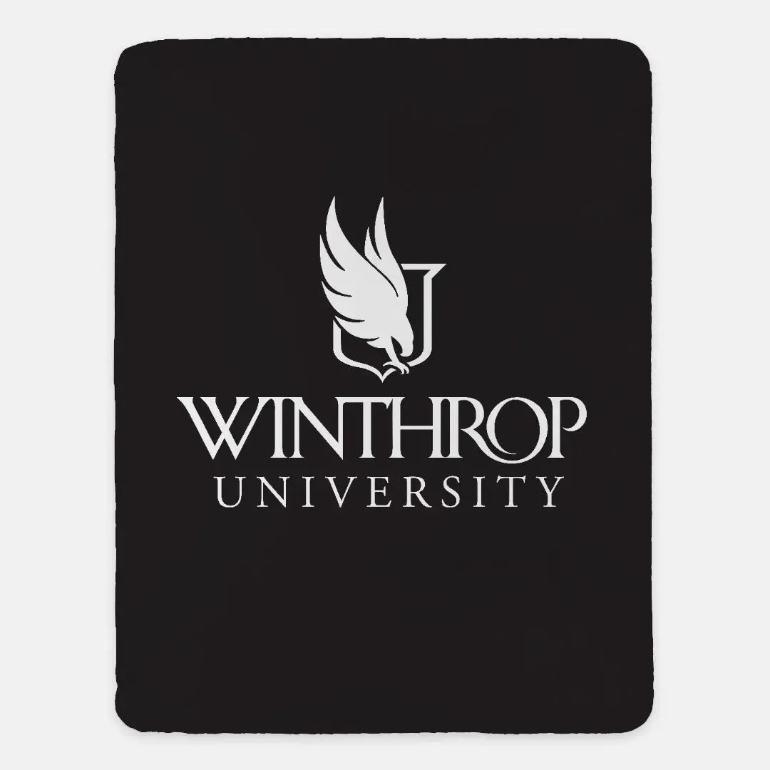 Winthrop University XL 60x80 Black Traditional Sherpa Blanket Throw Blankets