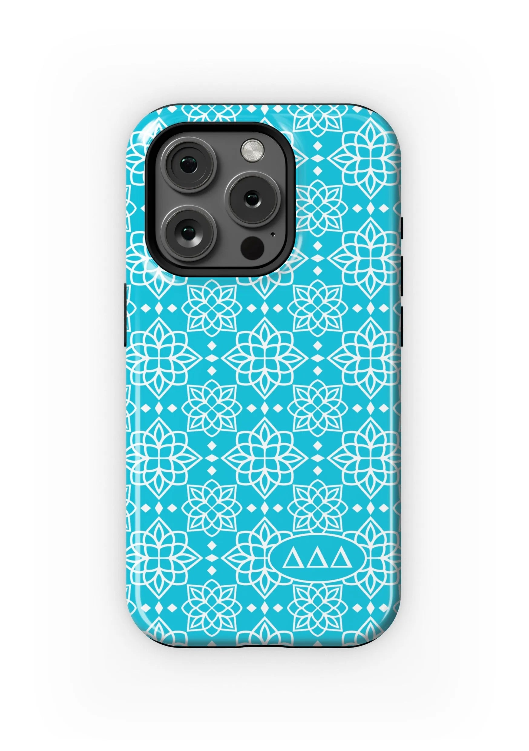 Tri Delta iPhone 16, 15, 14 Mobile Phone Case - Bright Blue Ornate Gloss Mobile Phone Cases
