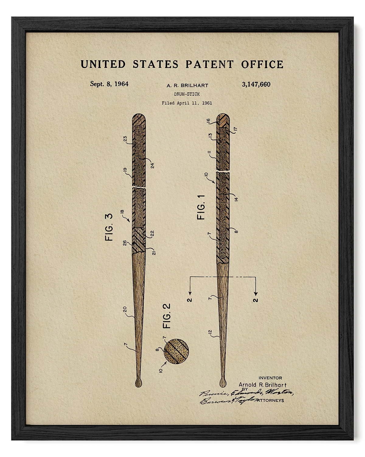 Drumsticks US Patent Art Print | Wall Art | Music Themed Dorm Decor