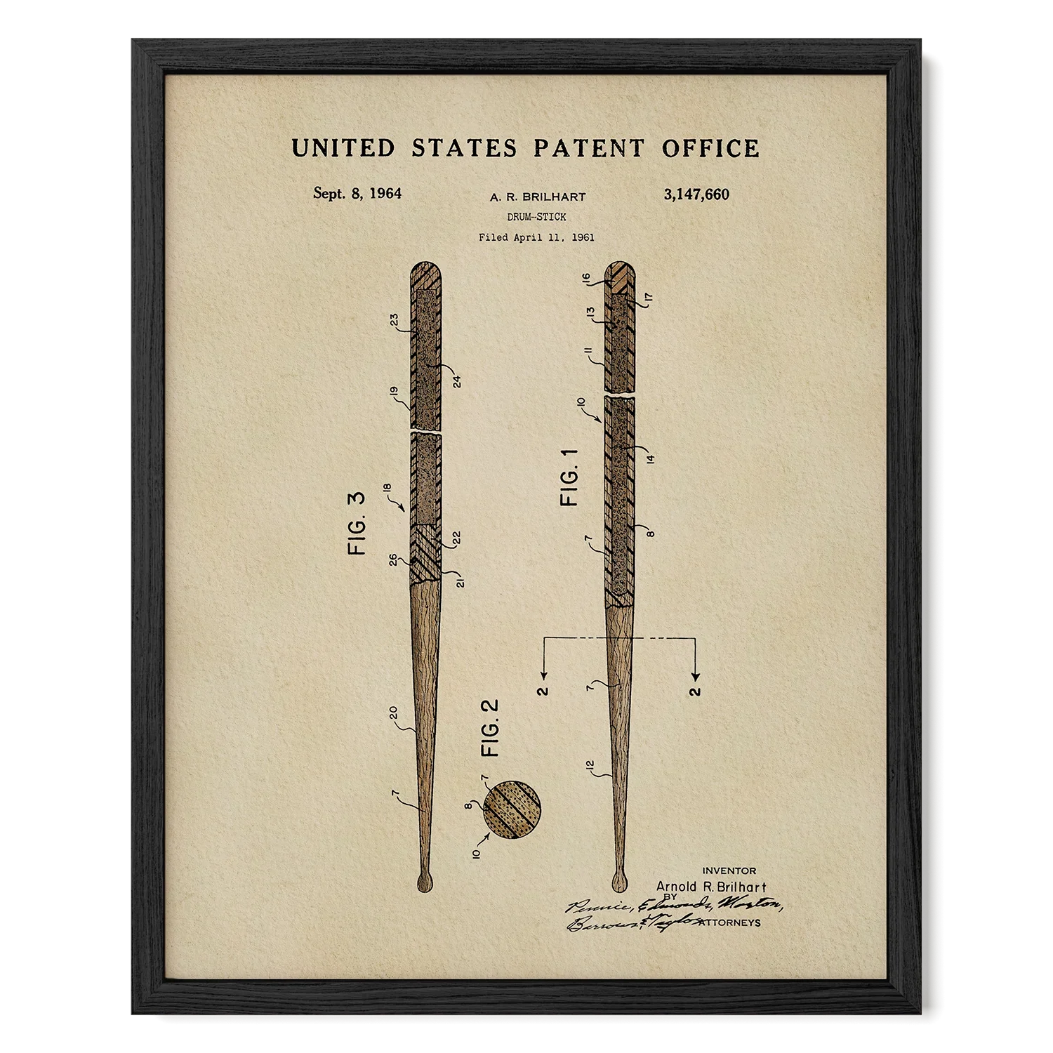 Drumsticks US Patent Art Print | Wall Art | Music Themed Dorm Decor