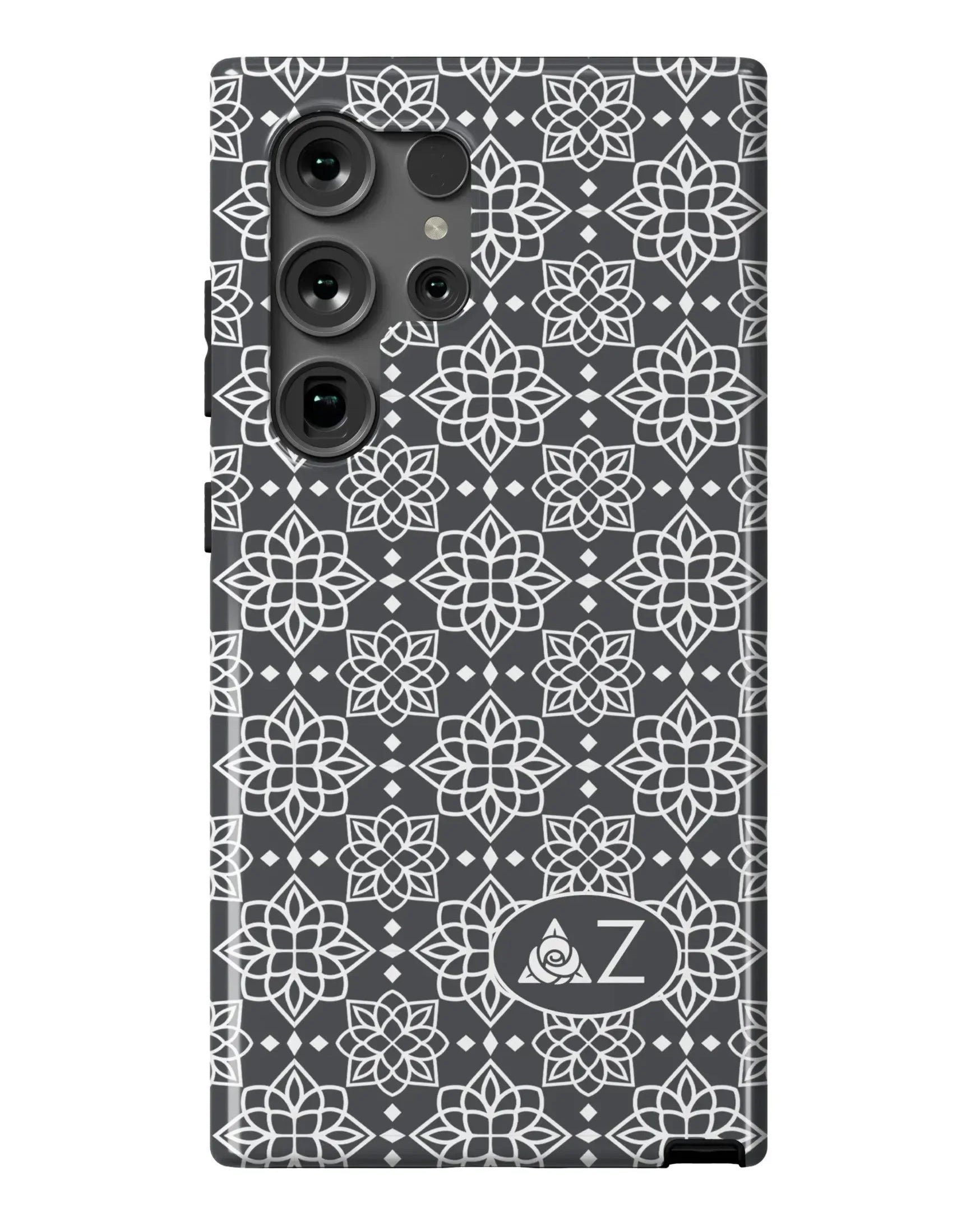 Delta Zeta Samsung Galaxy 24, 23 Mobile Phone Case - Gray Ornate Gloss Mobile Phone Cases
