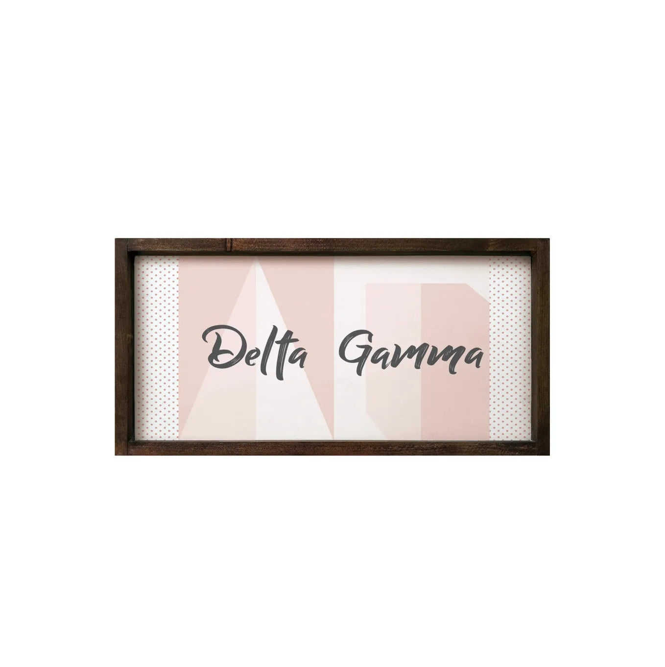 Delta Gamma 12x24 Pink Stylized Greek Letters Wood Framed Sign Walnut Stain Wall Art & Signs