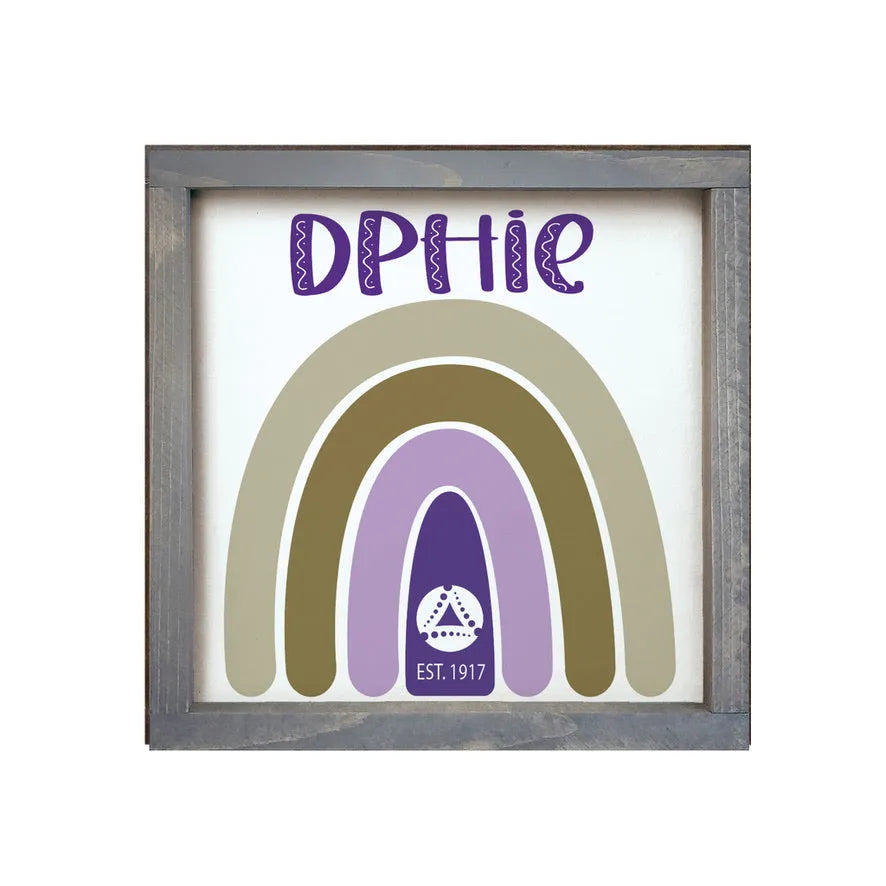 Delta Phi Epsilon 12x12 Wood Framed Sign - Rainbow Weathered Gray Wall Art & Signs