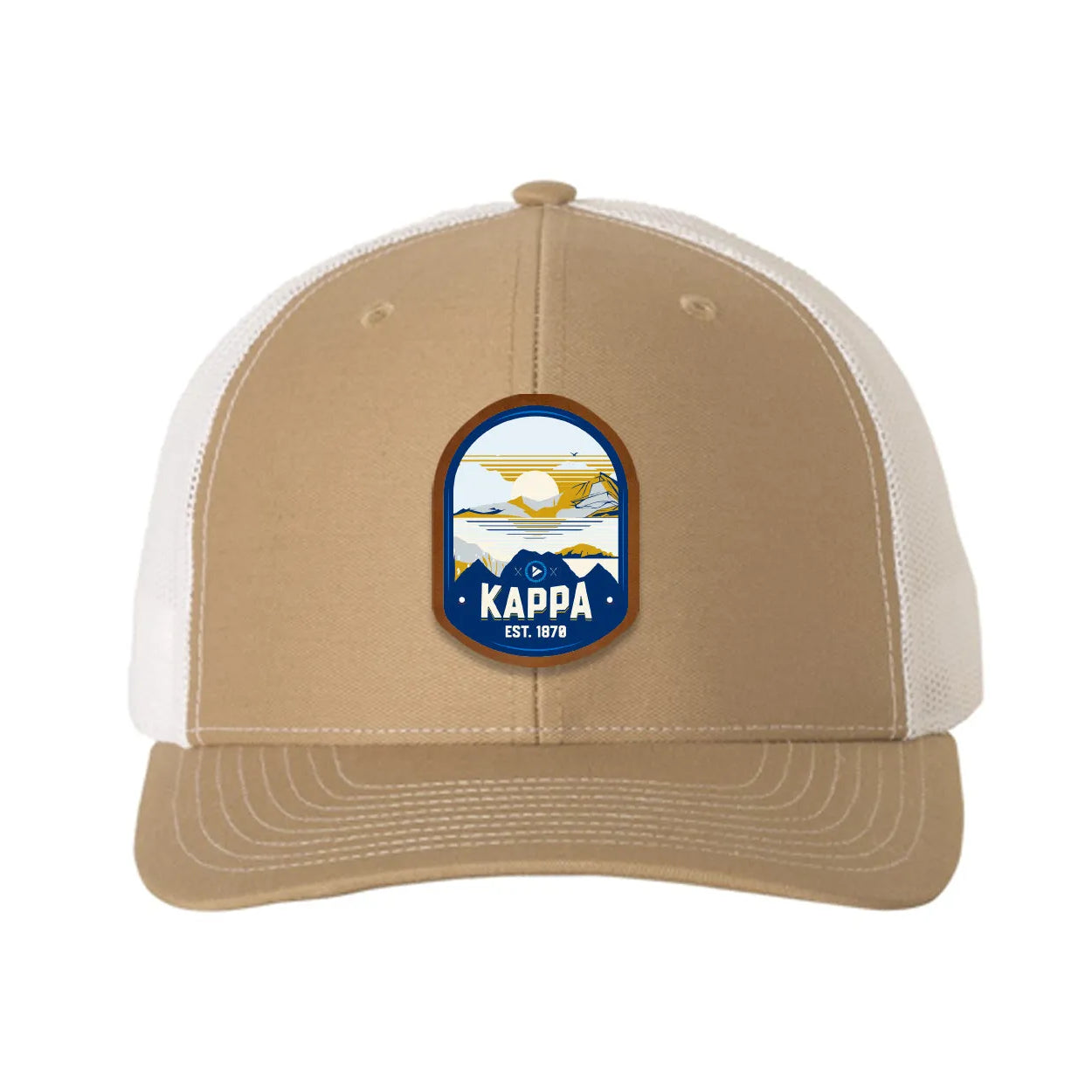 Kappa Kappa Gamma Richardson 112 UV Print Leatherette Patch Trucker Hat - Ventura Khaki White Trucker Hat