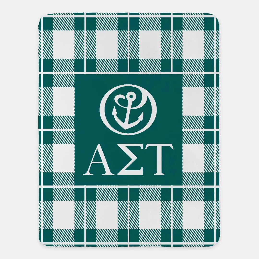 Alpha Sigma Tau XL 60x80 Plaid Sherpa Throw Blanket Throw Blankets