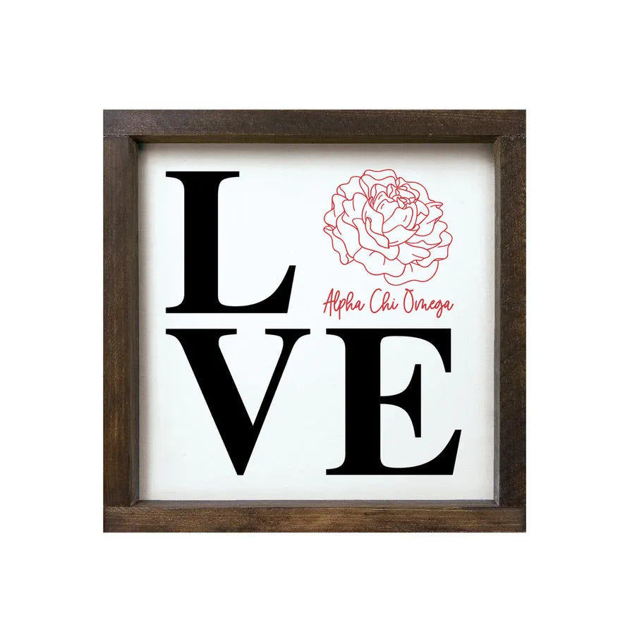 Alpha Chi Omega 12x12 Wood Framed Sign - LOVE White Walnut Stain Wall Art & Signs