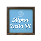 Alpha Delta Pi 12x12 Wood Framed Sign - Retro Alphie Walnut Stain Wall Art & Signs