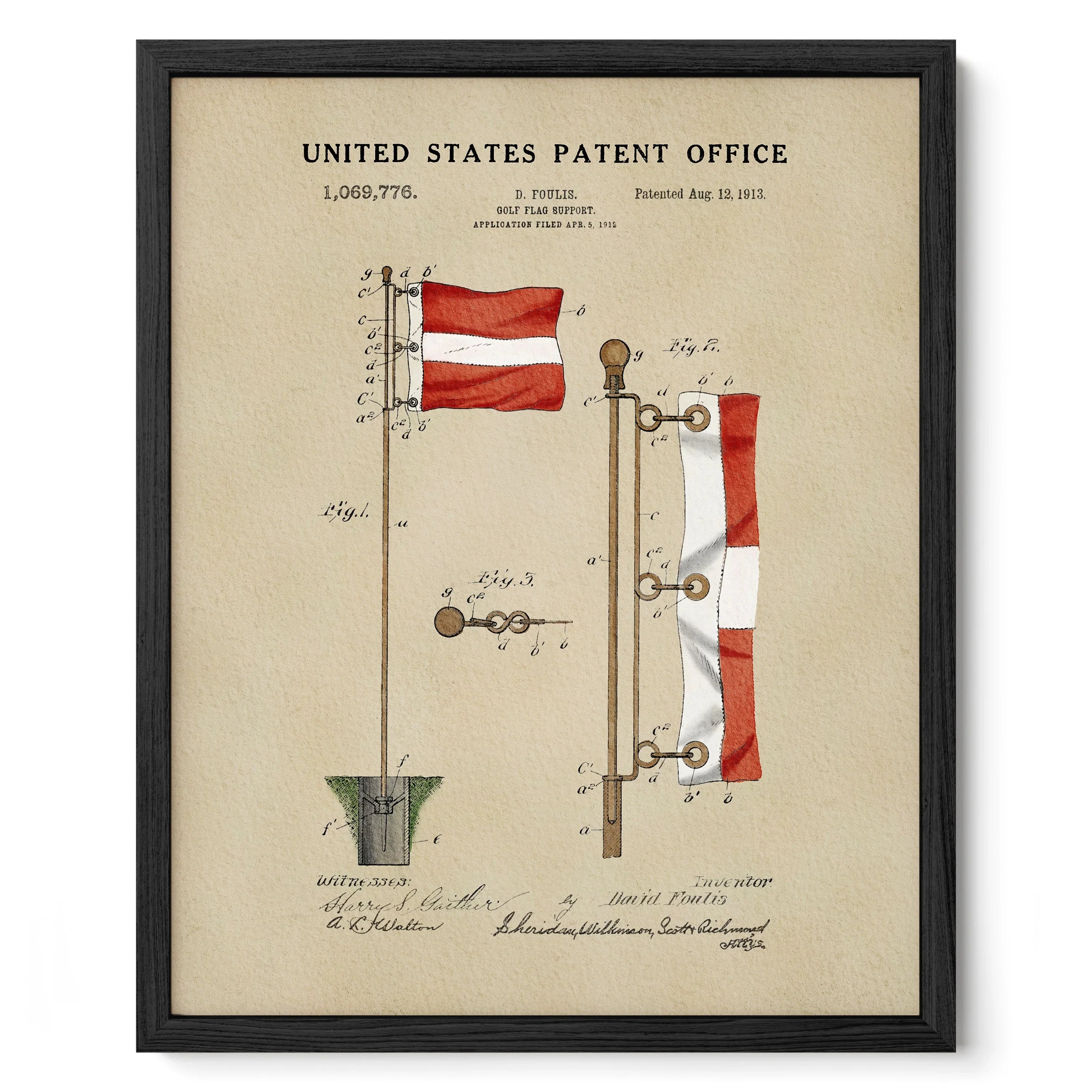 Golf Flag US Patent Art Print | Sports Themed Dorm Decor | Wall Art | Campus Greek Fit